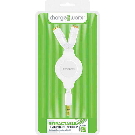 CX5504WH Retractable 2-Way Headphone Splitter, White