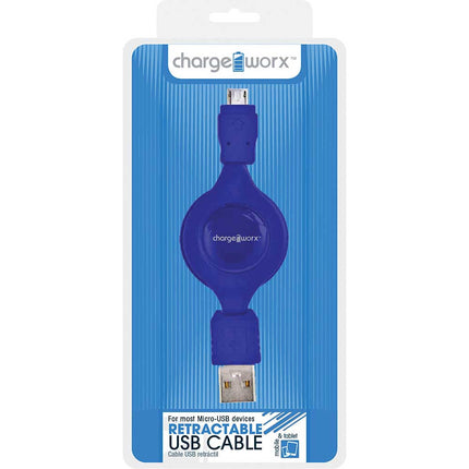 CX5506BL Micro USB Retractable Sync & Charge Cable, Blue