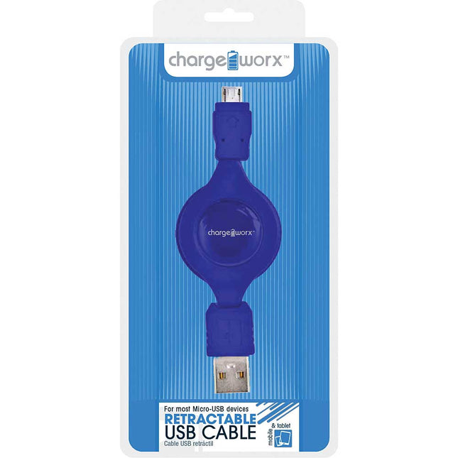 CX5506BL Micro USB Retractable Sync & Charge Cable, Blue