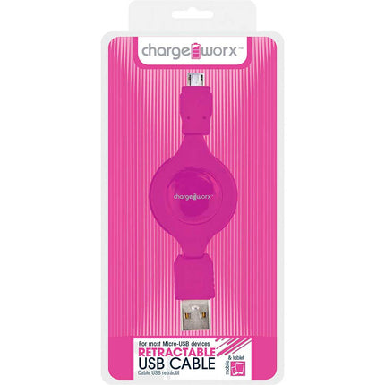 CX5506PK Micro USB Retractable Sync & Charge Cable, Pink