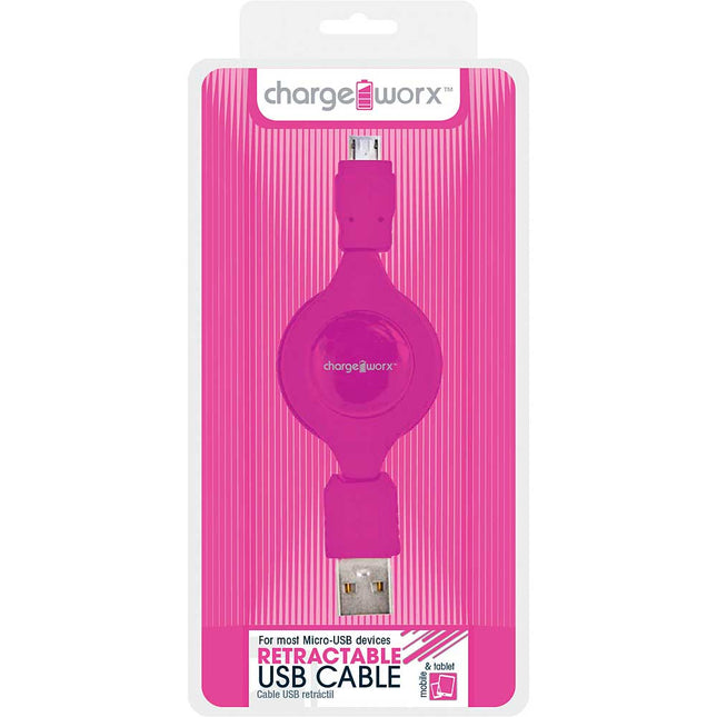 CX5506PK Micro USB Retractable Sync & Charge Cable, Pink
