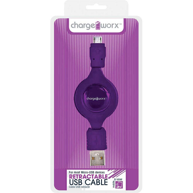 CX5506VT Micro USB Retractable Sync & Charge Cable, Purple