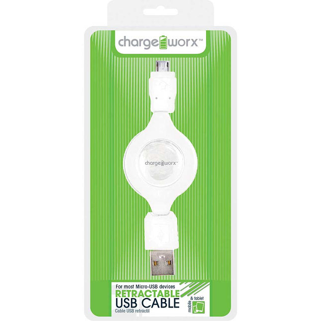 CX5506WH Micro USB Retractable Sync & Charge Cable, White