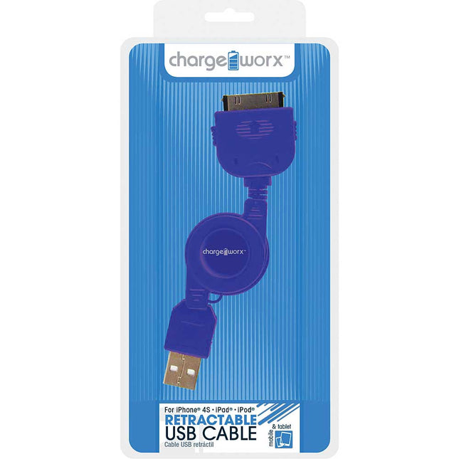 CX5507BL Retractable 30pin Sync & Charge Cable, Blue