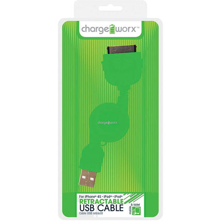 CX5507GN Retractable 30pin Sync & Charge Cable, Green