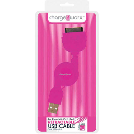 CX5507PK Retractable 30pin Sync & Charge Cable, Pink