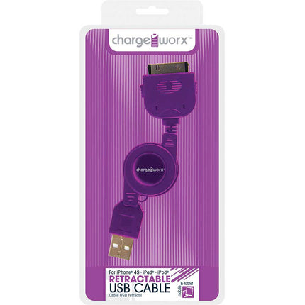 CX5507VT Retractable 30pin Sync & Charge Cable, Purple