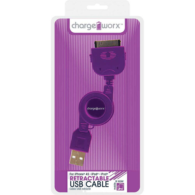 CX5507VT Retractable 30pin Sync & Charge Cable, Purple