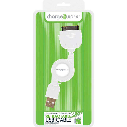 CX5507WH Retractable 30pin Sync & Charge Cable, White