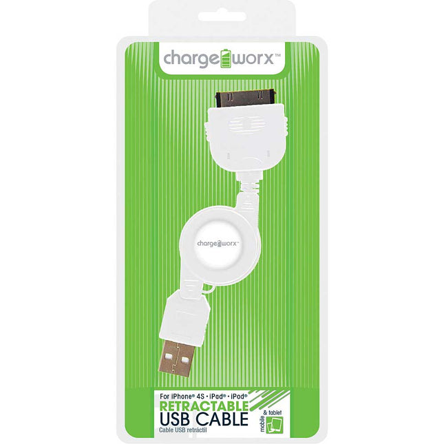 CX5507WH Retractable 30pin Sync & Charge Cable, White