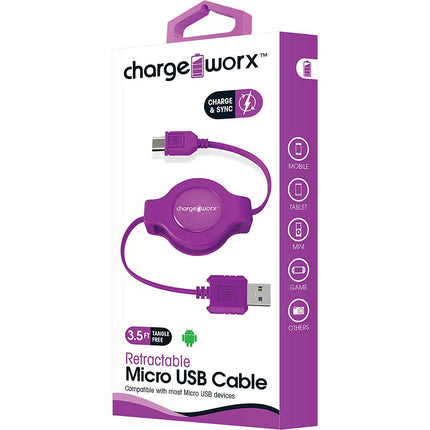 3Ft Micro USB Retractable Cable, Purple