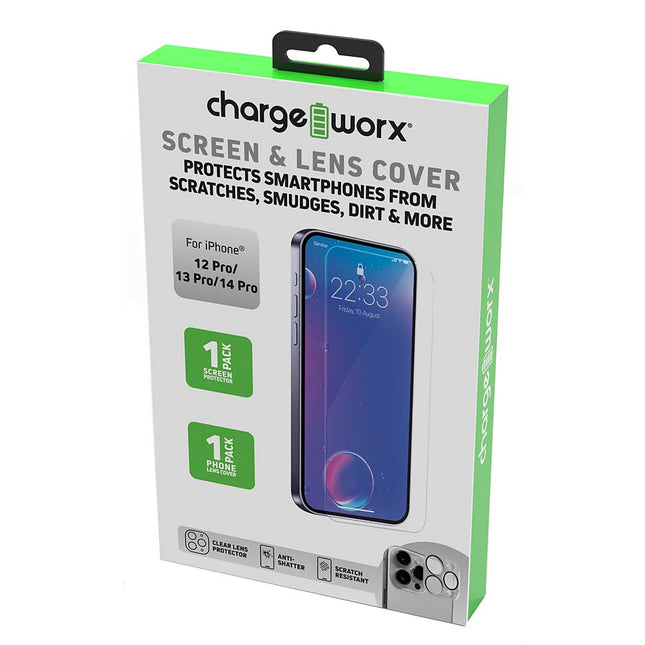 Premium Tempered Glass Screen Protector, For iPhone 13PRO/14PRO + Lens Protector 1+1