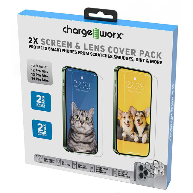 Premium Tempered Glass Screen Protector, For iPhone 13PRO MAX/14PRO MAX + Lens Protector 2+2