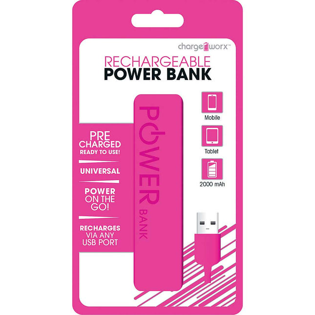 CX6501PK 2000mAh Rechargeabl Power Bank, Pink