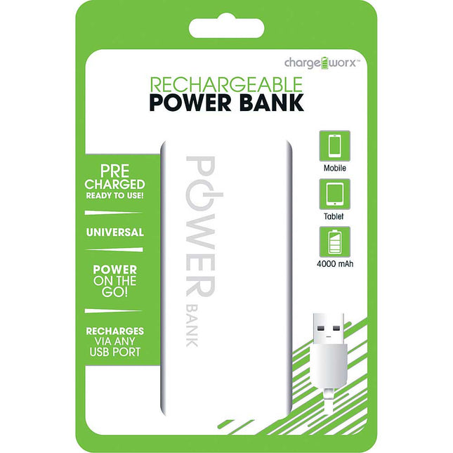 CX6502WH 4000mAh Rechargeable Power Bank, White