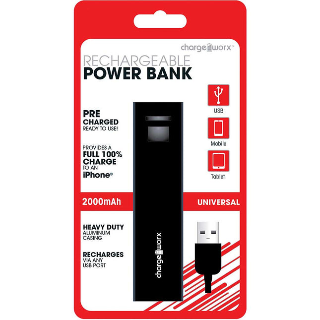 CX6507BK 2000mAh Rechargeable Metallic Power Bank, Black