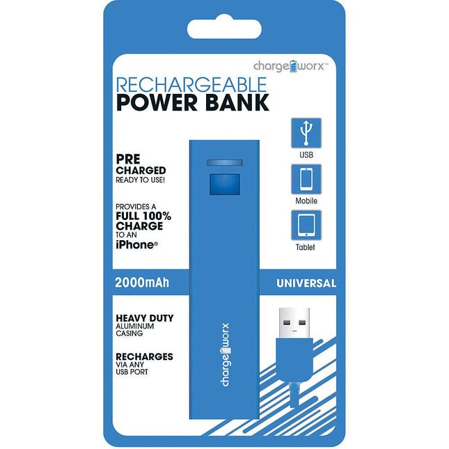 CX6507BL 2000mAh Rechargeable Metallic Power Bank, Blue