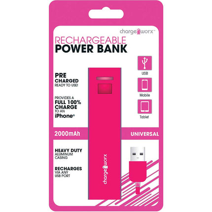 CX6507PK 2000mAh Rechargeable Metallic Power Bank, Pink