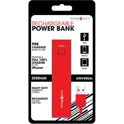 CX6507RD 2000mAh Rechargeable Metallic Power Bank, Red