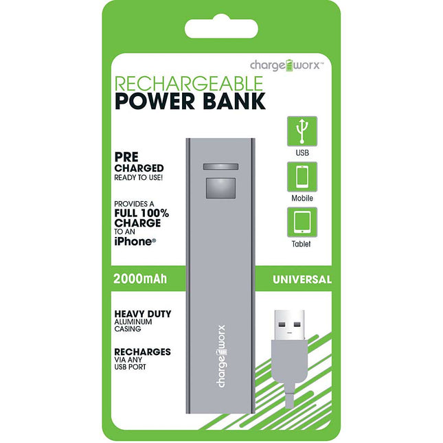 CX6507SL 2000mAh Rechargeable Metallic Power Bank, Silver