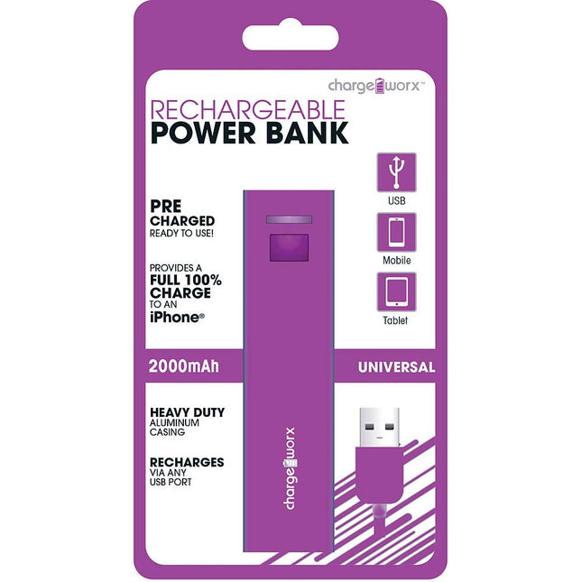 CX6507VT 2000mAh Rechargeable Metallic Power Bank, Purple