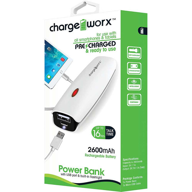 2600mAh Premium  Power Bank, White