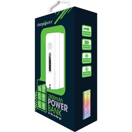 CX6513WH 2800mAh Rechargeable Power Bank, White