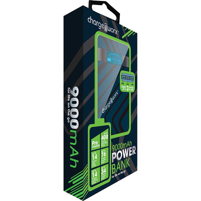 CX6514BK 9000mAh Rechargeable Rugged Power Bank with 3 USB Ports, Black