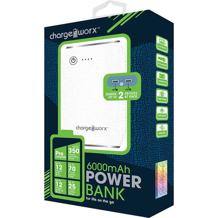 CX6516WH 6000mah Rechargeable Power Bank, White