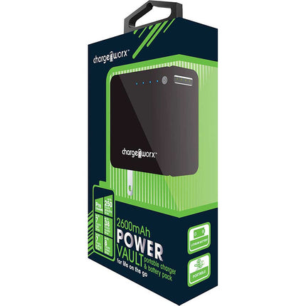 CX6522BK 2600mAh Rechargeable Power Bank & Wall Charger, Black