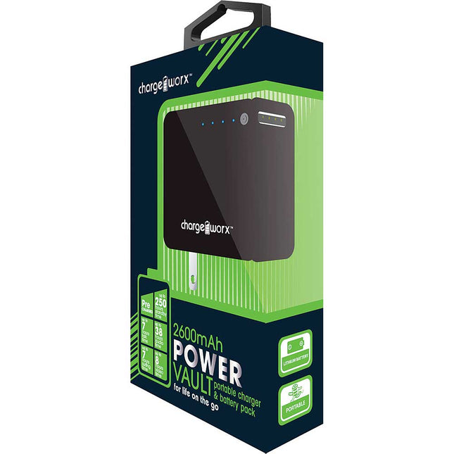 CX6522BK 2600mAh Rechargeable Power Bank & Wall Charger, Black