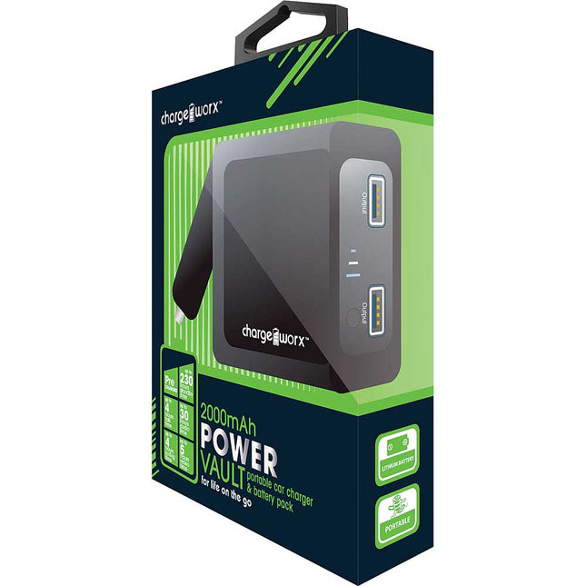 CX6523BK 2000mAh Rechargeable Power Bank & Car Charger, Black