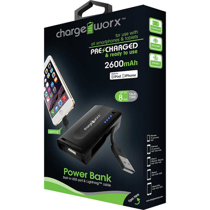 CX6525BK 2600mAh Rechargeable Power Bank, Black