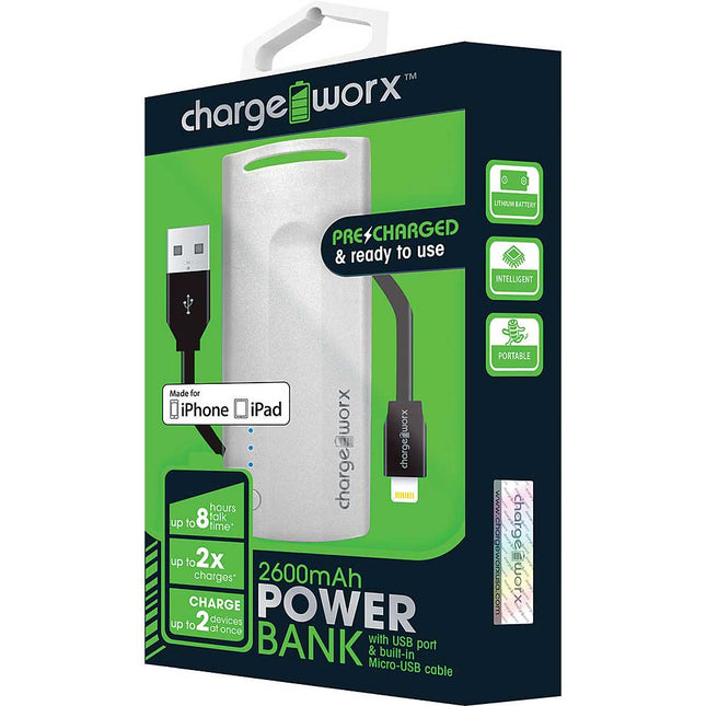 CX6525WH 2600mAh Rechargeable Power Bank, White