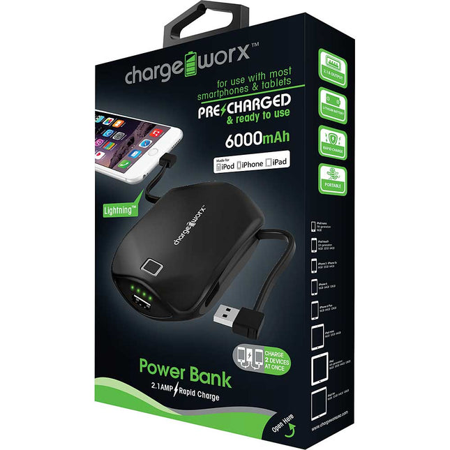 CX6527BK 6000mAh Rechargeable Power Bank, Black