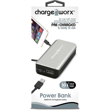 4000mAh Power Bank, Silver