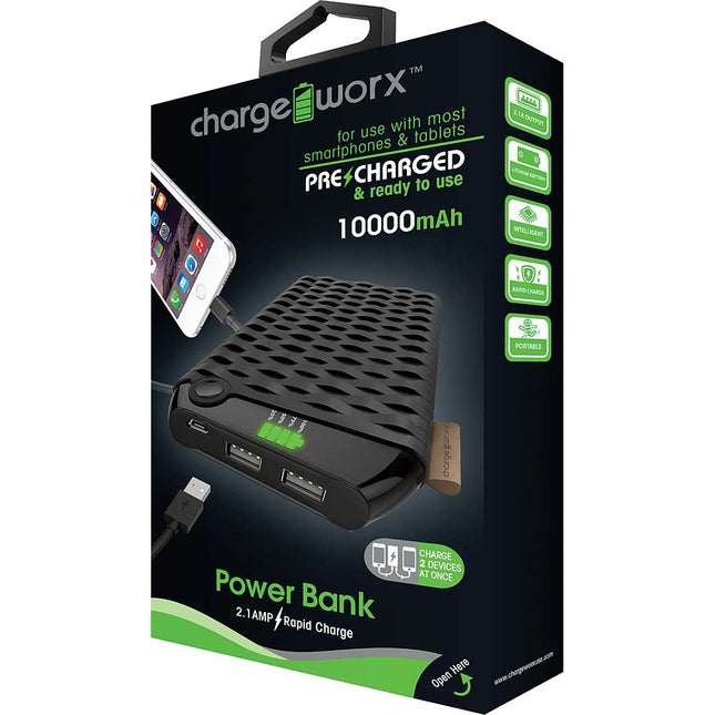 10000mAh Premium Power Bank with built-in dual USB ports, Black