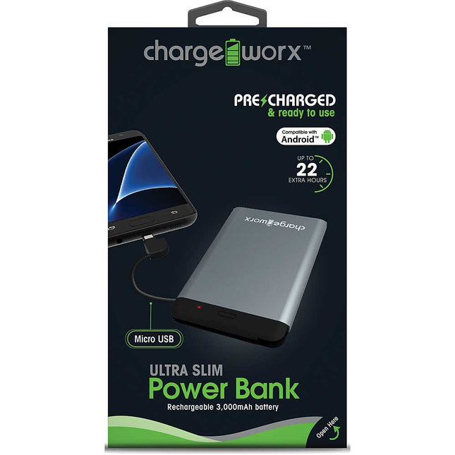 3000mAh Ultra Slim Power Bank, Silver