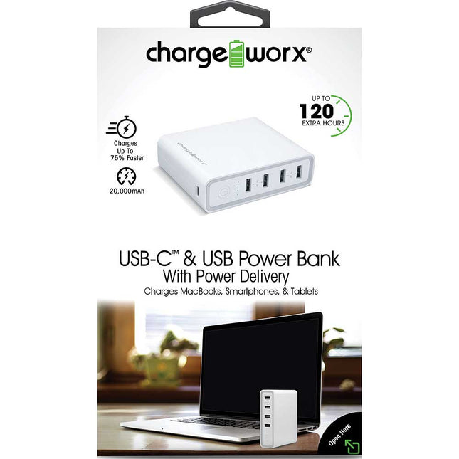 20,000mAh USB-C & USB Power Bank w/Power Delivery & Quick Charge, White