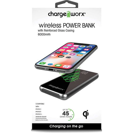 6,000mAh Wireless Power Bank w/Reinforced Glass Casing, Black