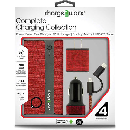 Sleek Canvas Complete Charging Collection w/Micro USB & USB-C Cable, Red