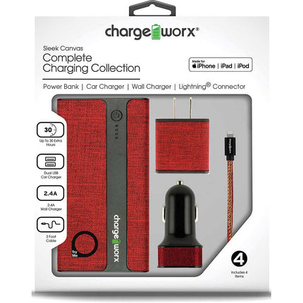 Sleek Canvas Complete Charging Collection w/Lightning Cable, Red