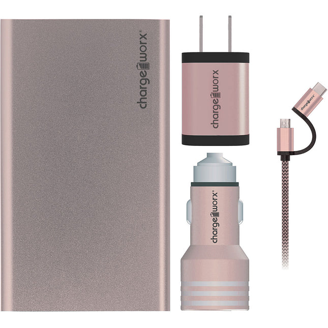 Metallic Complete Charging Collection w/Micro USB & USB-C Cable, Rose Gold