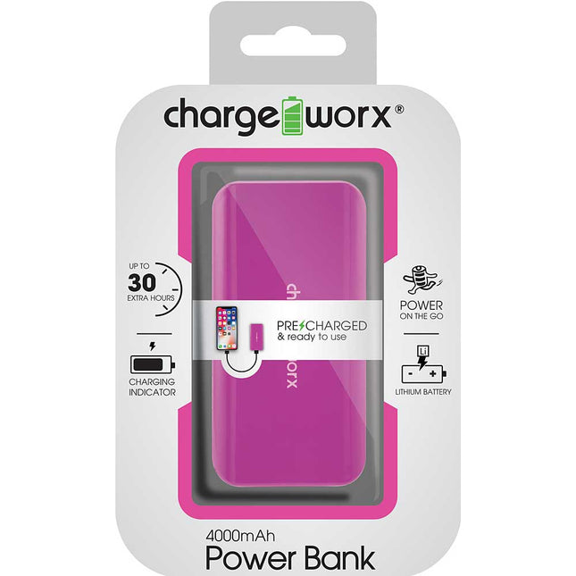 4,000mAh Power Bank, Pink
