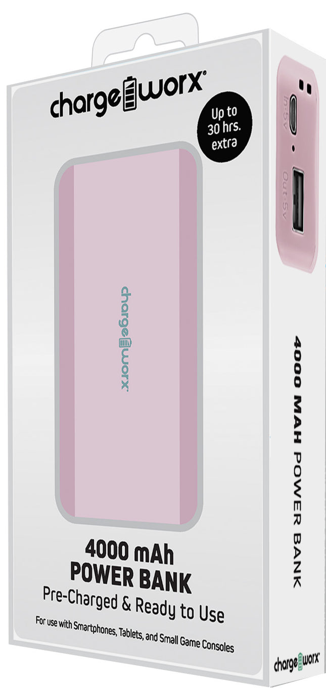 4000 mAh Pre-Charged & Ready to Use Power Bank, Light Pink