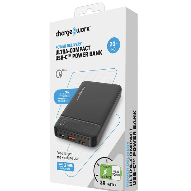 10000mAh Compact USB-C™ Power Bank w/Power Delivery & Quick charge