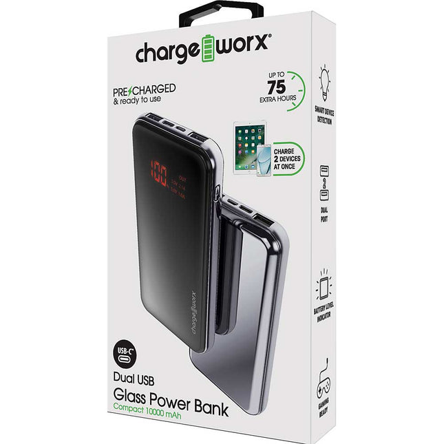 10000mAh Dual USB Glass Power Bank