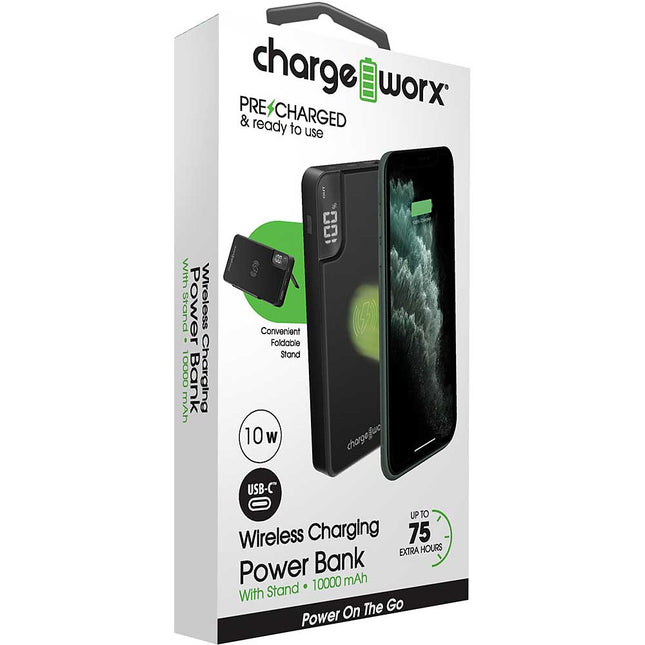 10000mAh Wireless Charging Power Bank w/Stand