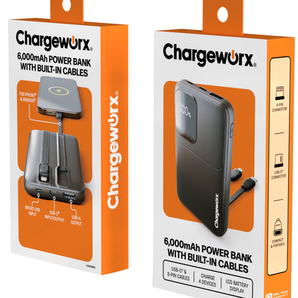 6,000 MAH POWER BANK WITH BUILT-IN CABLES