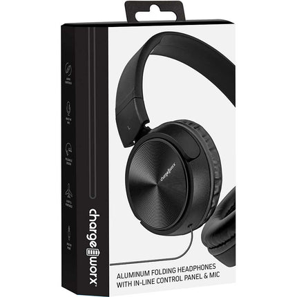 Metal Folding Headphone w/ in-Line Control Panel & Built-in-Mic, White